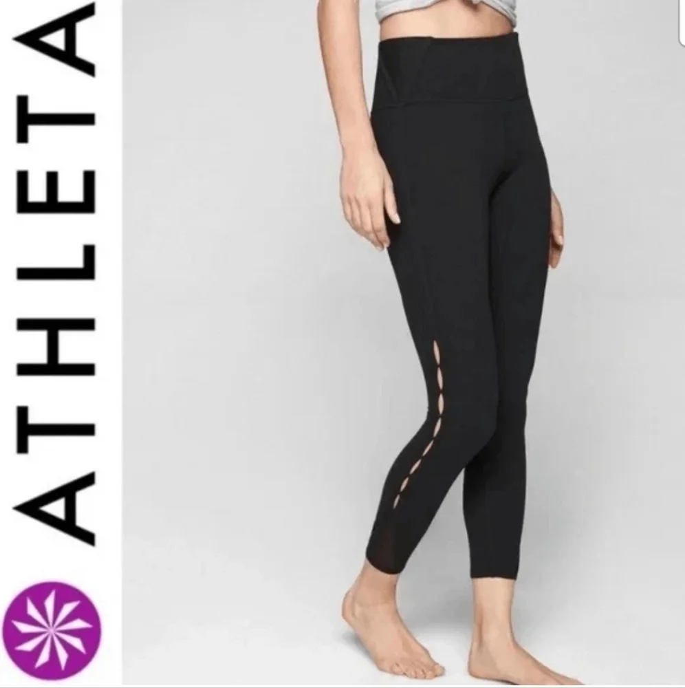 Athleta Black High Rise Peekaboo Mesh 7/8 Leggings Size M/P EUC - Picture 2 of 9